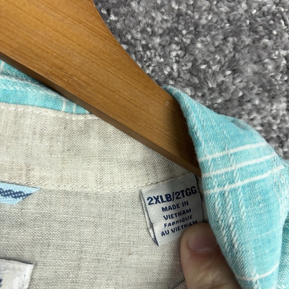 Tommy Bahama Linen Shirt Men's XXL Blue Button Up Beach Hawaiian Plaid Casual - Picture 4 of 8